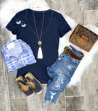 BASIC SHORT SLEEVE DEEP V TEE - NAVY-Top-privityboutique.com-Privity Boutique, Women’s Fashion Boutique in Mesa, Arizona