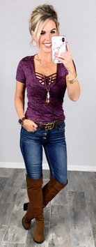 BASIC BURNOUT DEEP V-NECK TEE - PLUM-Top-privityboutique.com-Privity Boutique, Women’s Fashion Boutique in Mesa, Arizona