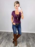 BASIC BURNOUT DEEP V-NECK TEE - PLUM-Top-privityboutique.com-Privity Boutique, Women’s Fashion Boutique in Mesa, Arizona