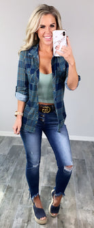 Penny Plaid Flannel Top - Teal/Navy-flannel-privityboutique-Privity Boutique, Women’s Fashion Boutique in Mesa, Arizona