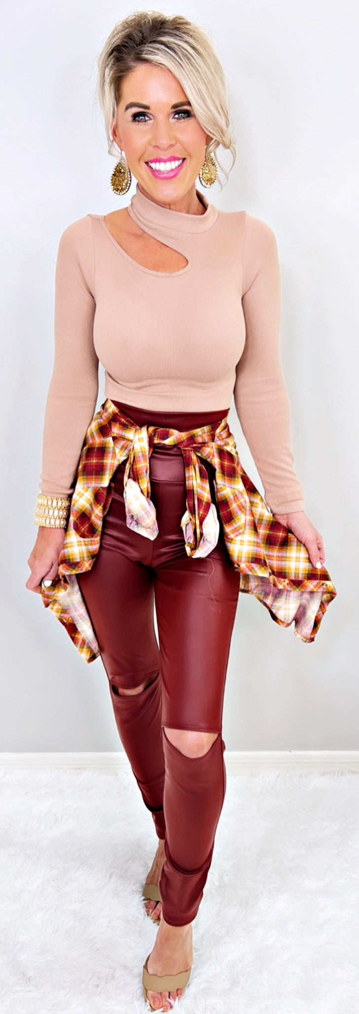 Penny Plaid Flannel Top - Burgundy/Gold-flannel-privityboutique-Privity Boutique, Women’s Fashion Boutique in Mesa, Arizona