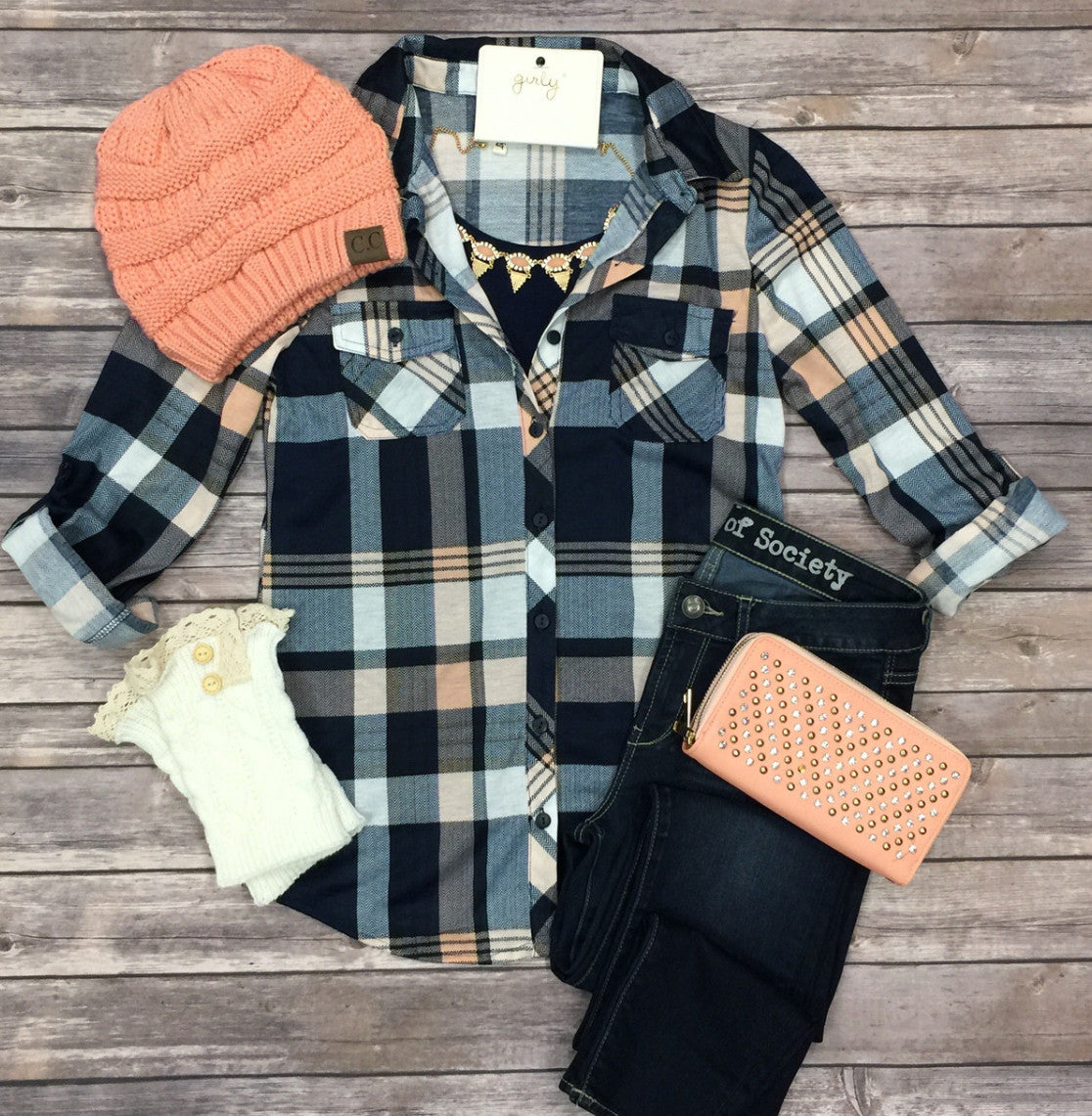 Penny Plaid Flannel Top: Peach-flannel-privityboutique-Privity Boutique, Women’s Fashion Boutique in Mesa, Arizona