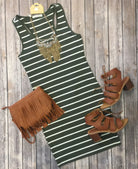 Striped Tank Dress: Olive-Dress-privityboutique.com-Privity Boutique, Women’s Fashion Boutique in Mesa, Arizona