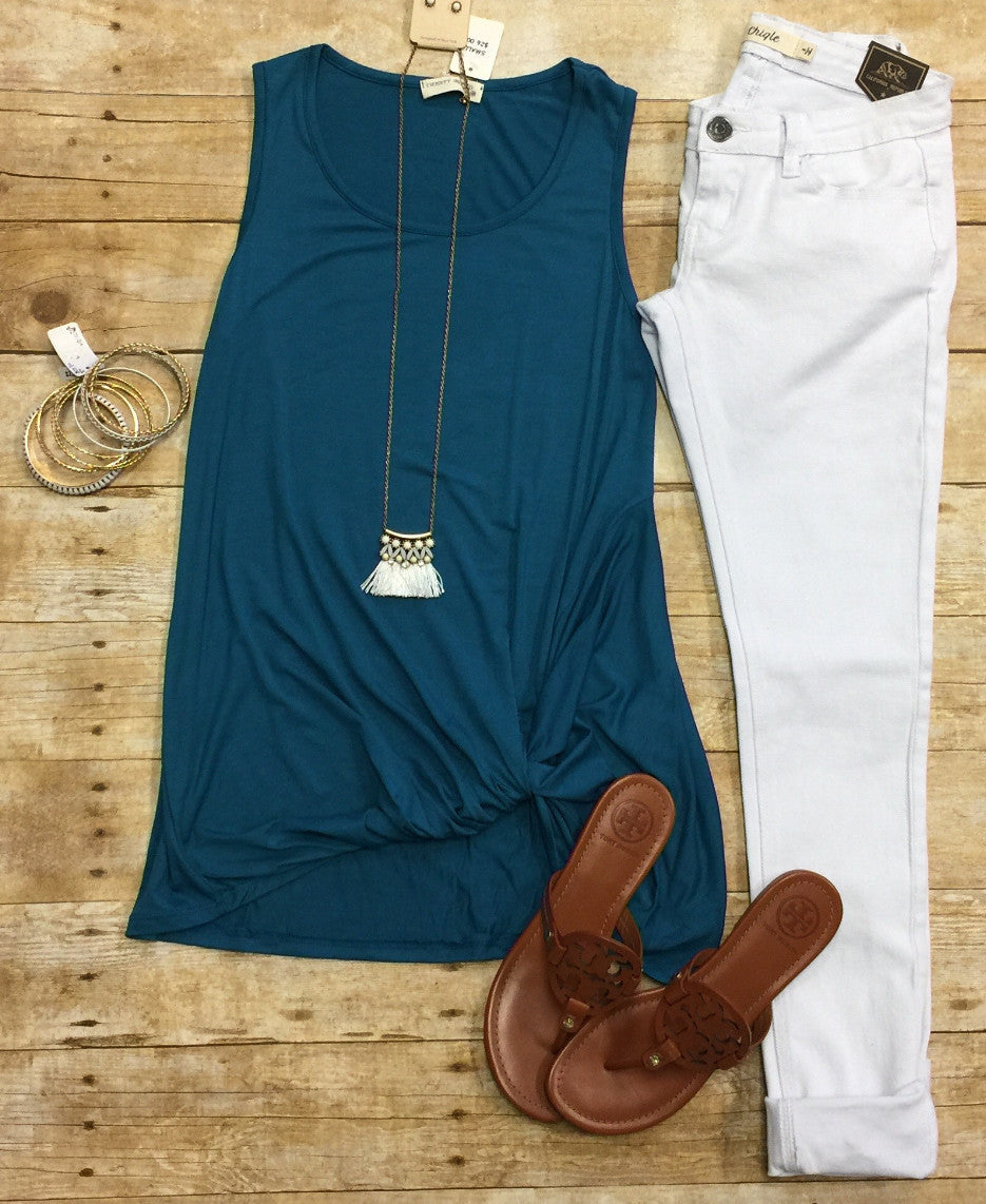 Knotted Tank Top: Teal-Top-privityboutique.com-Privity Boutique, Women’s Fashion Boutique in Mesa, Arizona