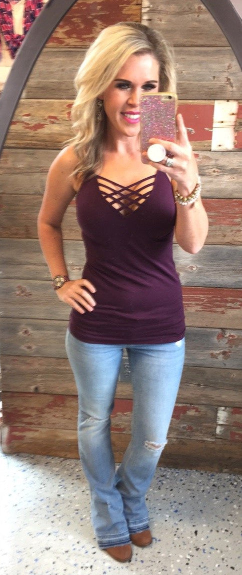 Long Caged Cami: Plum-cami-privityboutique-Privity Boutique, Women’s Fashion Boutique in Mesa, Arizona