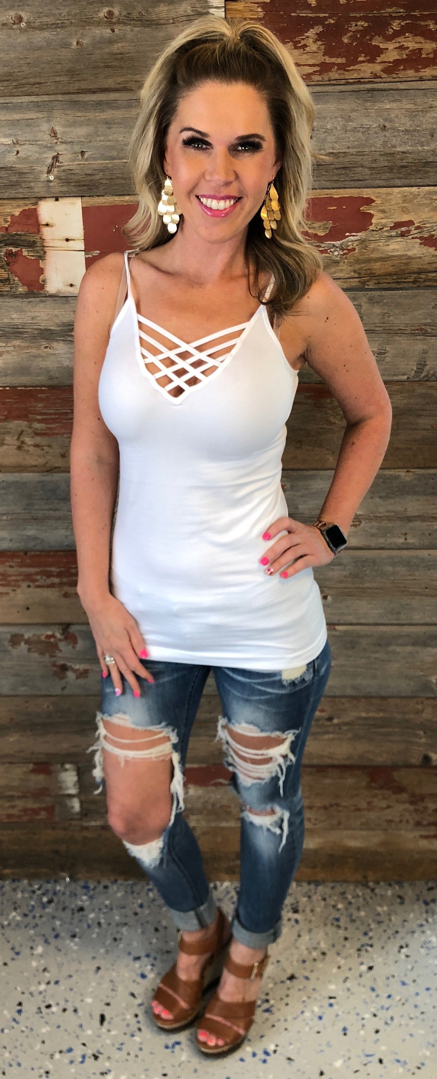 Long Caged Cami: White-cami-privityboutique-Privity Boutique, Women’s Fashion Boutique in Mesa, Arizona