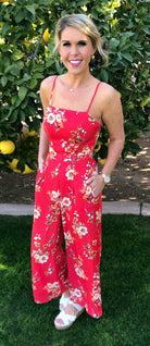 Just Friends Red Jumpsuit-Jumpsuits-privityboutique.com-Privity Boutique, Women’s Fashion Boutique in Mesa, Arizona