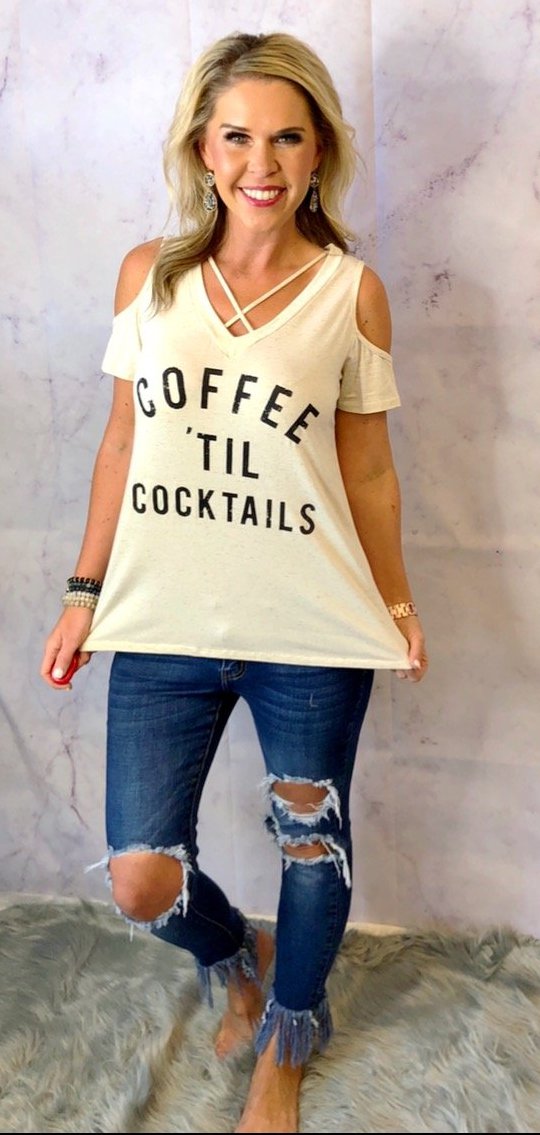 Coffee til' Cocktails Cold Shoulder Top-Top-privityboutique.com-Privity Boutique, Women’s Fashion Boutique in Mesa, Arizona