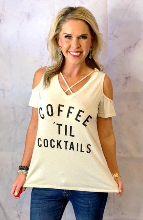 Coffee til' Cocktails Cold Shoulder Top-Top-privityboutique.com-Privity Boutique, Women’s Fashion Boutique in Mesa, Arizona