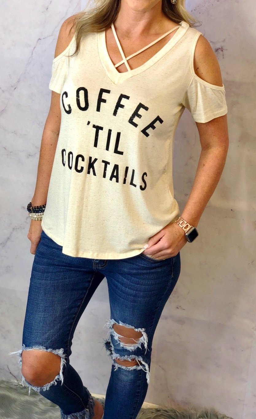 Coffee til' Cocktails Cold Shoulder Top-Top-privityboutique.com-Privity Boutique, Women’s Fashion Boutique in Mesa, Arizona