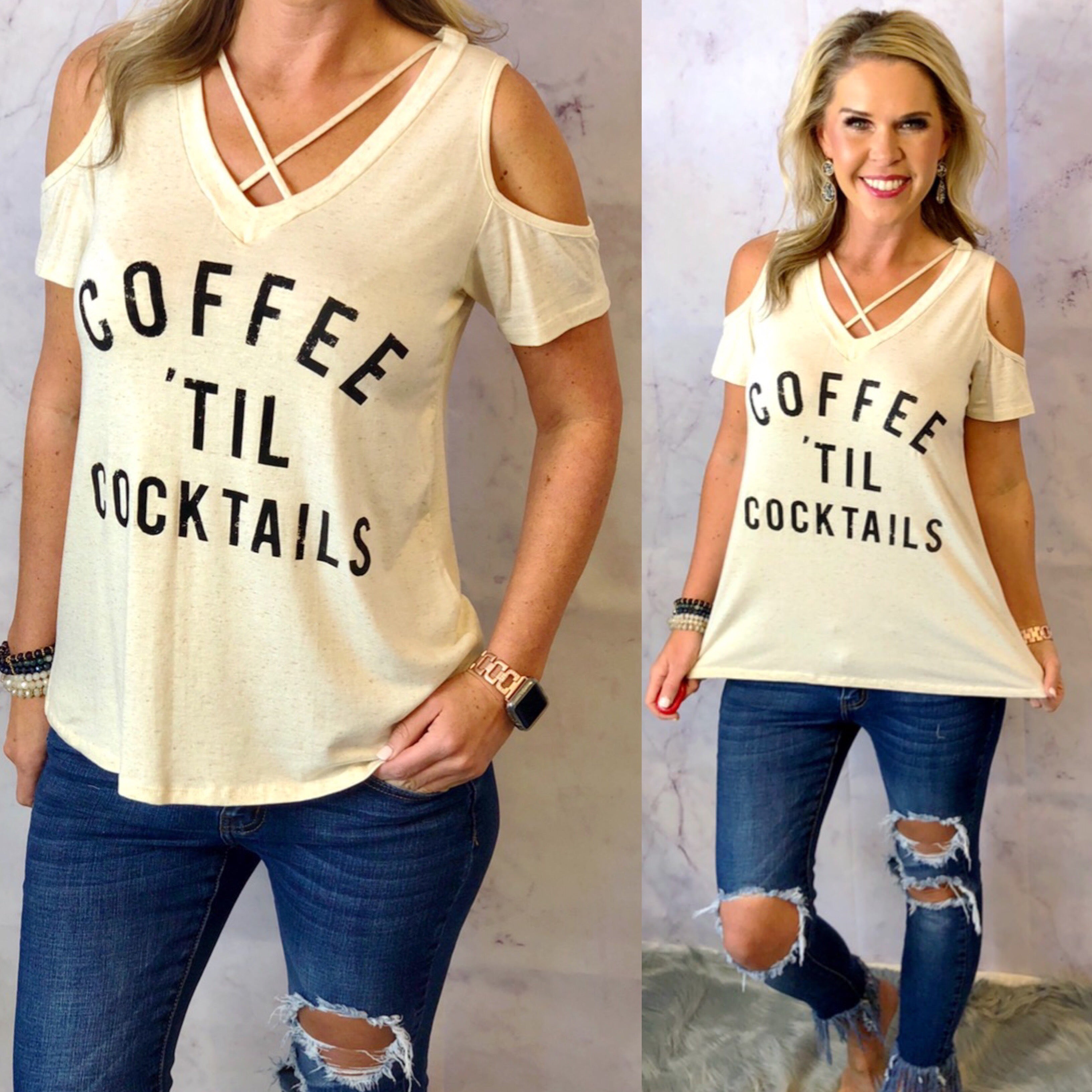 Coffee til' Cocktails Cold Shoulder Top-Top-privityboutique.com-Privity Boutique, Women’s Fashion Boutique in Mesa, Arizona