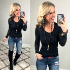 Basic Crew Neck Burnout Sleeves: Black-Top-privityboutique.com-Privity Boutique, Women’s Fashion Boutique in Mesa, Arizona