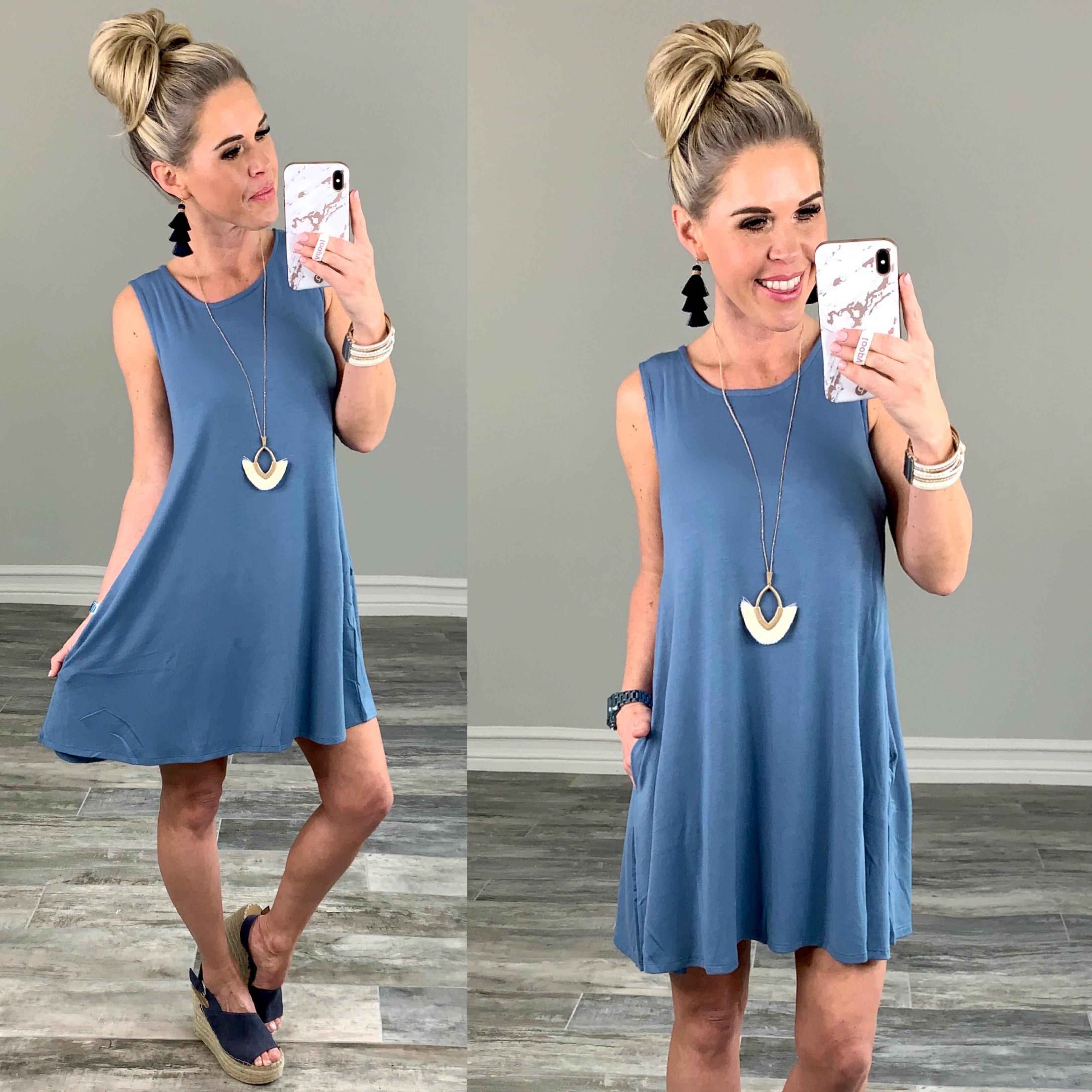 Basic Pocket Tank Dress - Steel Blue-Dress-privityboutique.com-Privity Boutique, Women’s Fashion Boutique in Mesa, Arizona