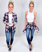 Penny Plaid Flannel Top - Navy/Pink-flannel-privityboutique-Privity Boutique, Women’s Fashion Boutique in Mesa, Arizona