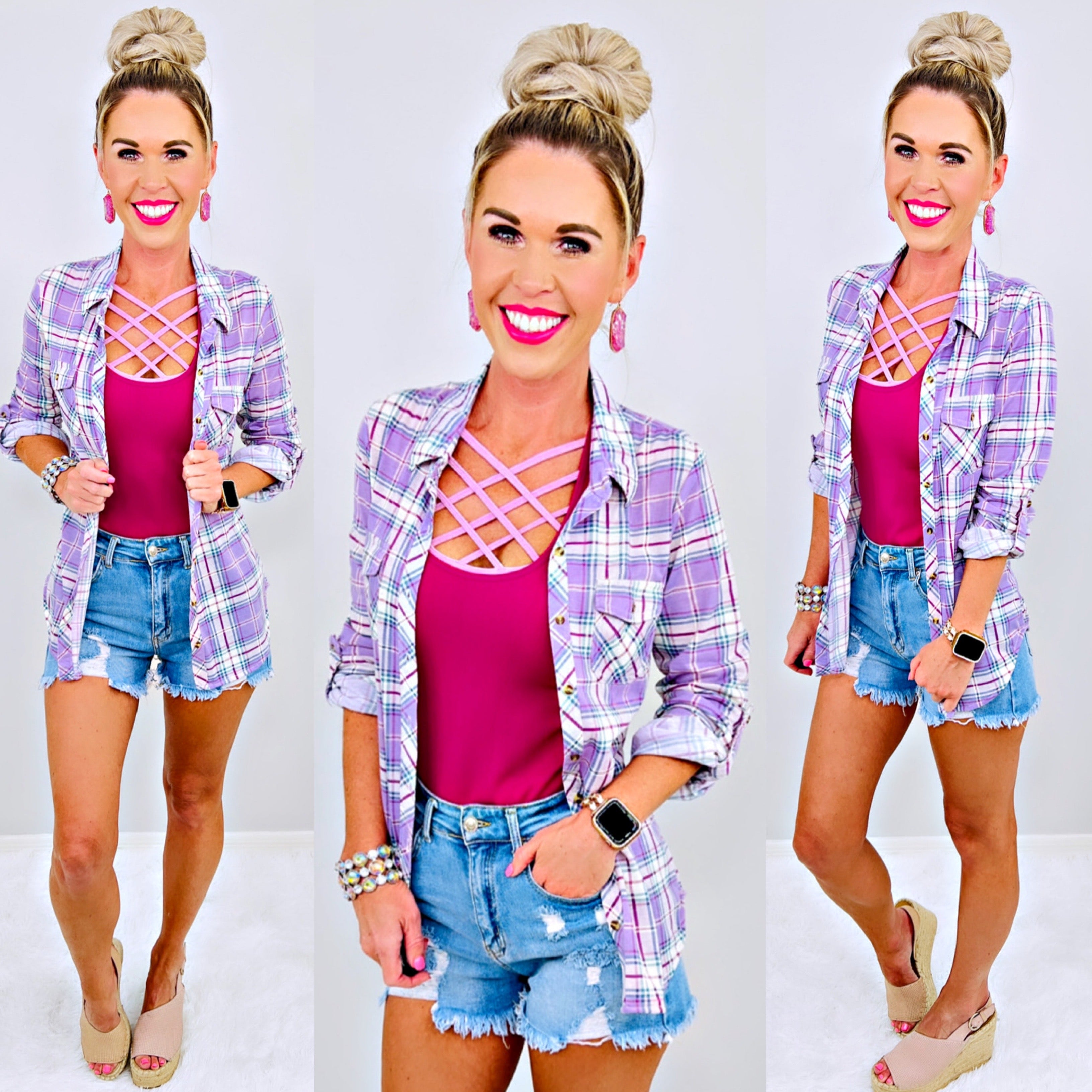 Penny Plaid Flannel Top - Lavender-flannel-privityboutique-Privity Boutique, Women’s Fashion Boutique in Mesa, Arizona