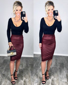 Walk On By Faux Leather Pencil Skirt - Burgundy-Leggings-privityboutique-Privity Boutique, Women’s Fashion Boutique in Mesa, Arizona