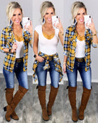 Penny Plaid Flannel Top - Mustard/Navy-flannel-privityboutique-Privity Boutique, Women’s Fashion Boutique in Mesa, Arizona