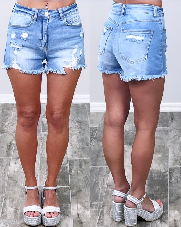 An Outdoor Scenery Denim Shorts - Light-shorts-privityboutique.com-Privity Boutique, Women’s Fashion Boutique in Mesa, Arizona