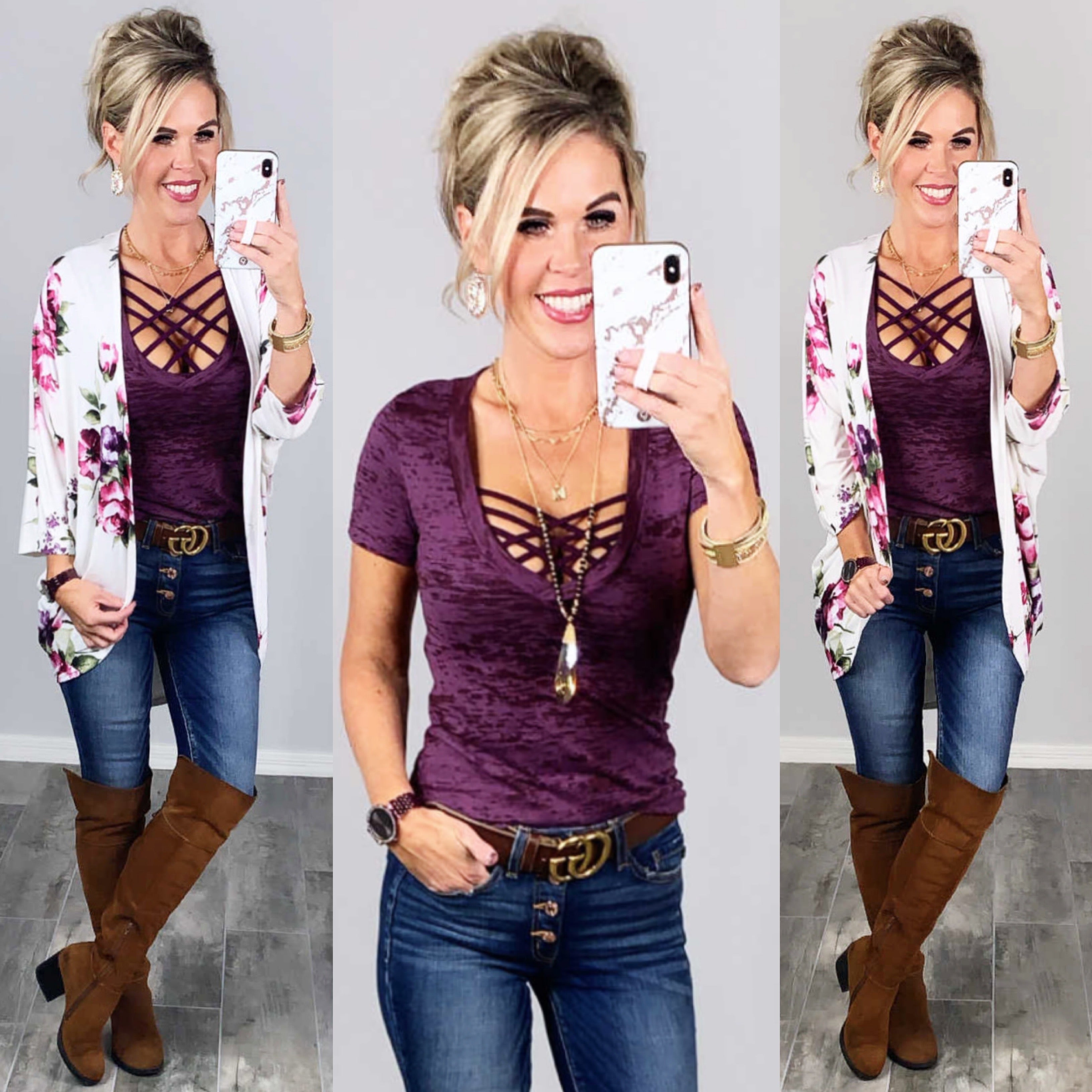 BASIC BURNOUT DEEP V-NECK TEE - PLUM-Top-privityboutique.com-Privity Boutique, Women’s Fashion Boutique in Mesa, Arizona