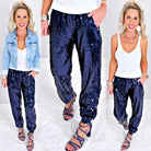 Sequin Joggers -Navy-sequin jogger pants-privityboutique.com-Privity Boutique, Women’s Fashion Boutique in Mesa, Arizona