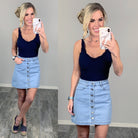 Exposed Button Denim Skirt-Skirt-privityboutique.com-Privity Boutique, Women’s Fashion Boutique in Mesa, Arizona