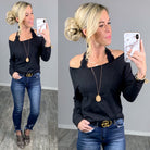 Raw Hem Off The Shoulder - Black-Top-privityboutique.com-Privity Boutique, Women’s Fashion Boutique in Mesa, Arizona