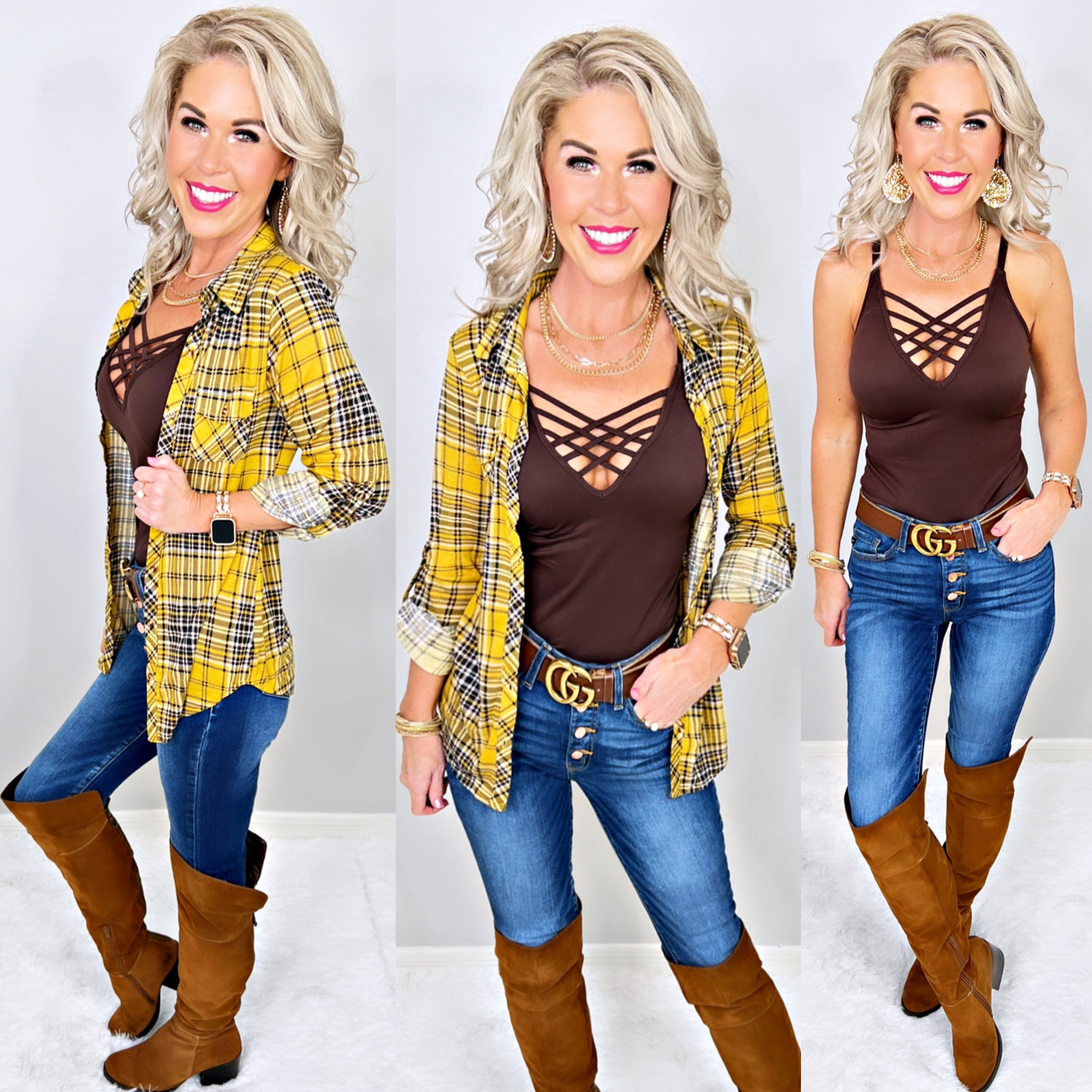 Penny Plaid Flannel Top - Mustard/Black-flannel-privityboutique-Privity Boutique, Women’s Fashion Boutique in Mesa, Arizona