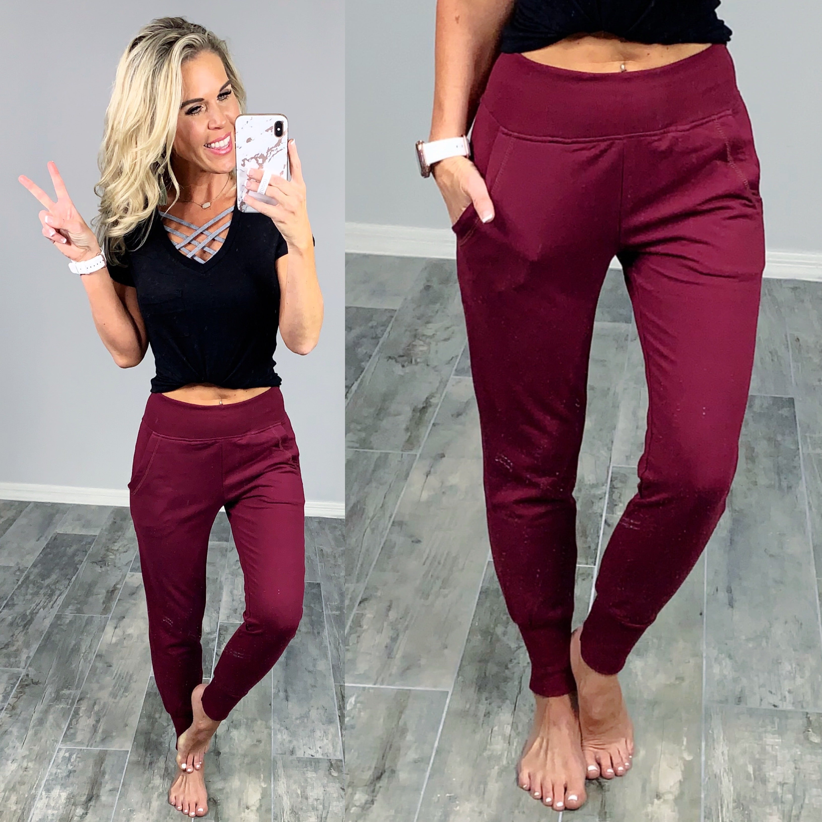 Lounging Around Joggers - Burgundy-palazzo-privityboutique.com-Privity Boutique, Women’s Fashion Boutique in Mesa, Arizona