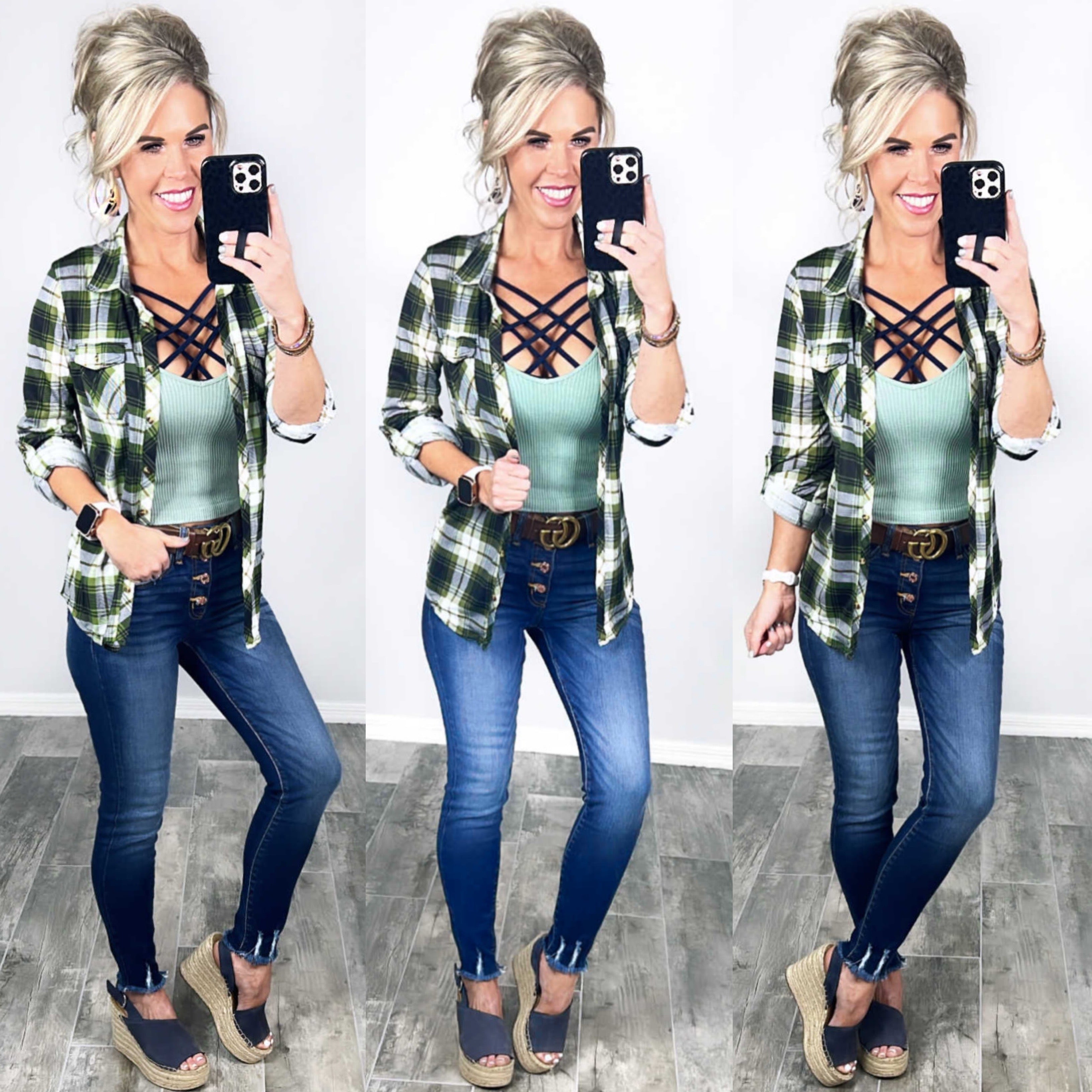 Penny Plaid Flannel Top - Ivory/Olive-flannel-privityboutique-Privity Boutique, Women’s Fashion Boutique in Mesa, Arizona