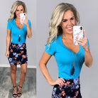 BASIC SHORT SLEEVE DEEP V TEE - TEAL-Top-privityboutique.com-Privity Boutique, Women’s Fashion Boutique in Mesa, Arizona