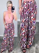 Striped with Floral Pants - Burgundy-palazzo-privityboutique.com-Privity Boutique, Women’s Fashion Boutique in Mesa, Arizona