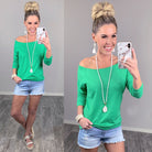 Raw Hem Off The Shoulder - Green-Top-privityboutique.com-Privity Boutique, Women’s Fashion Boutique in Mesa, Arizona