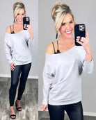 Raw Hem Off The Shoulder - Grey-Top-privityboutique.com-Privity Boutique, Women’s Fashion Boutique in Mesa, Arizona