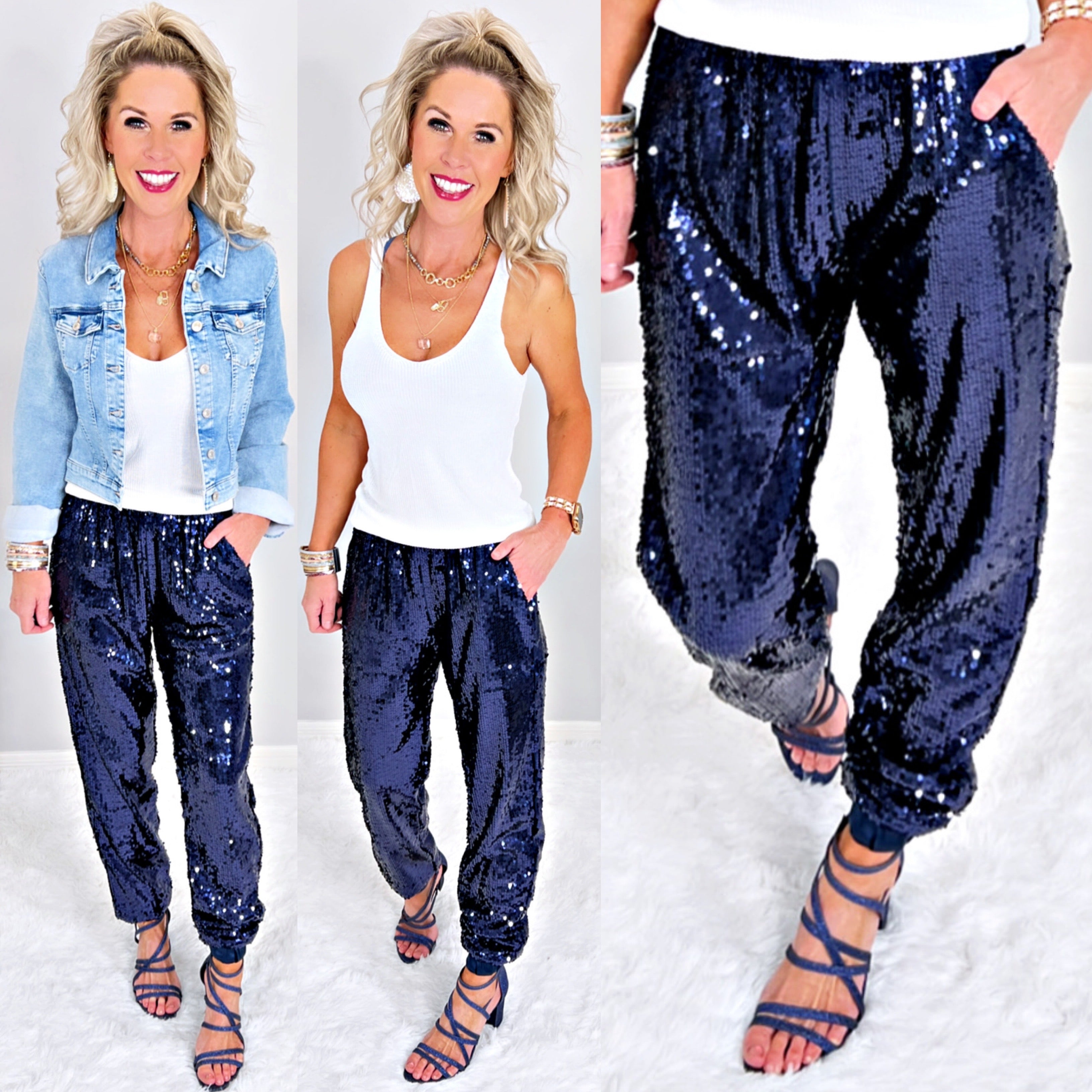 Sequin Joggers -Navy-sequin jogger pants-privityboutique.com-Privity Boutique, Women’s Fashion Boutique in Mesa, Arizona