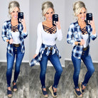 Penny Plaid Flannel Top - Navy/White-Top-privityboutique-Privity Boutique, Women’s Fashion Boutique in Mesa, Arizona