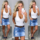 Distressed Denim Skirt - Light-Dress-privityboutique.com-Privity Boutique, Women’s Fashion Boutique in Mesa, Arizona