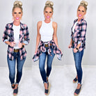 Penny Plaid Flannel Top - Navy/Pink-flannel-privityboutique-Privity Boutique, Women’s Fashion Boutique in Mesa, Arizona