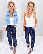 Sequin Joggers -Navy-sequin jogger pants-privityboutique.com-Privity Boutique, Women’s Fashion Boutique in Mesa, Arizona