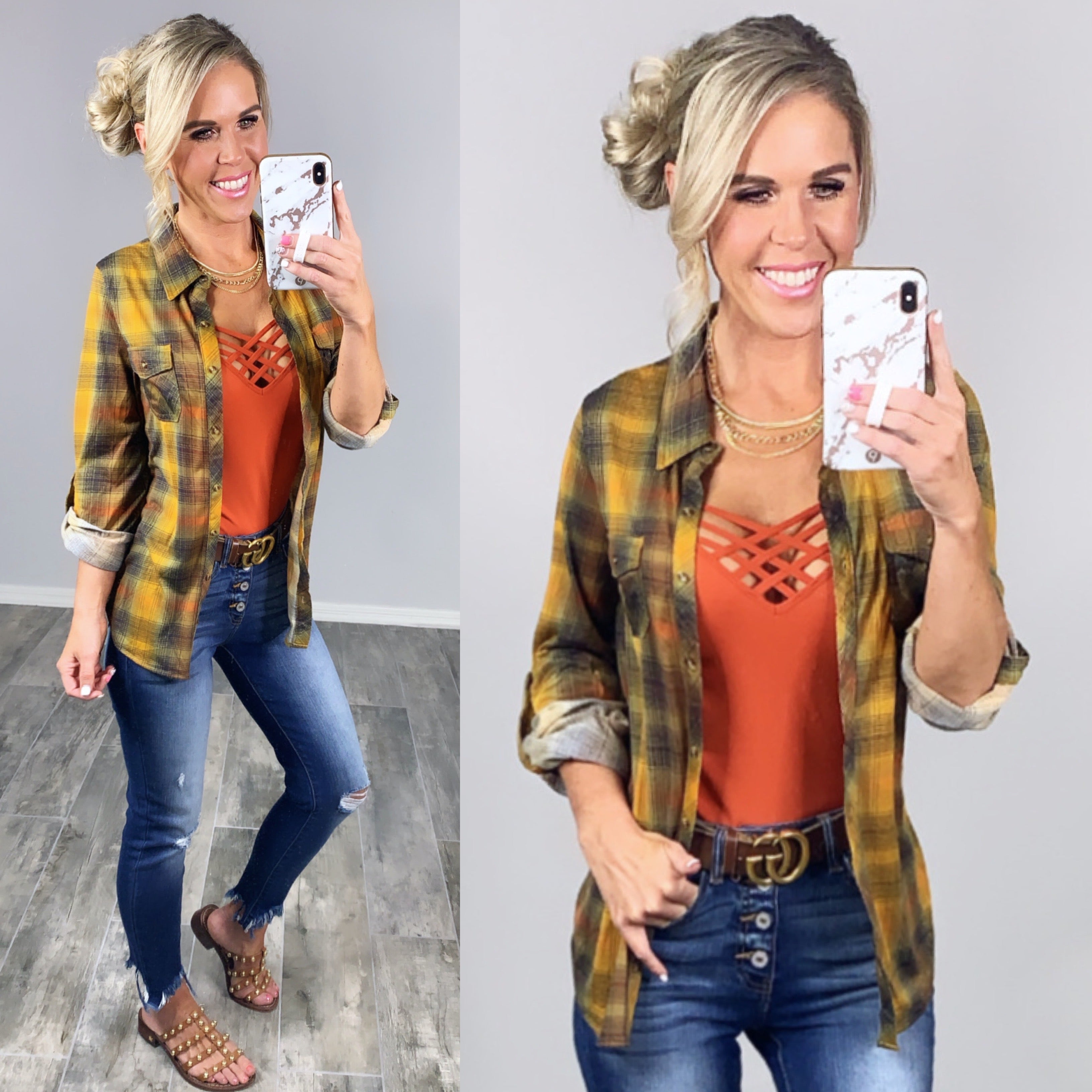 Penny Plaid Flannel Top - Mustard Multi-flannel-privityboutique-Privity Boutique, Women’s Fashion Boutique in Mesa, Arizona