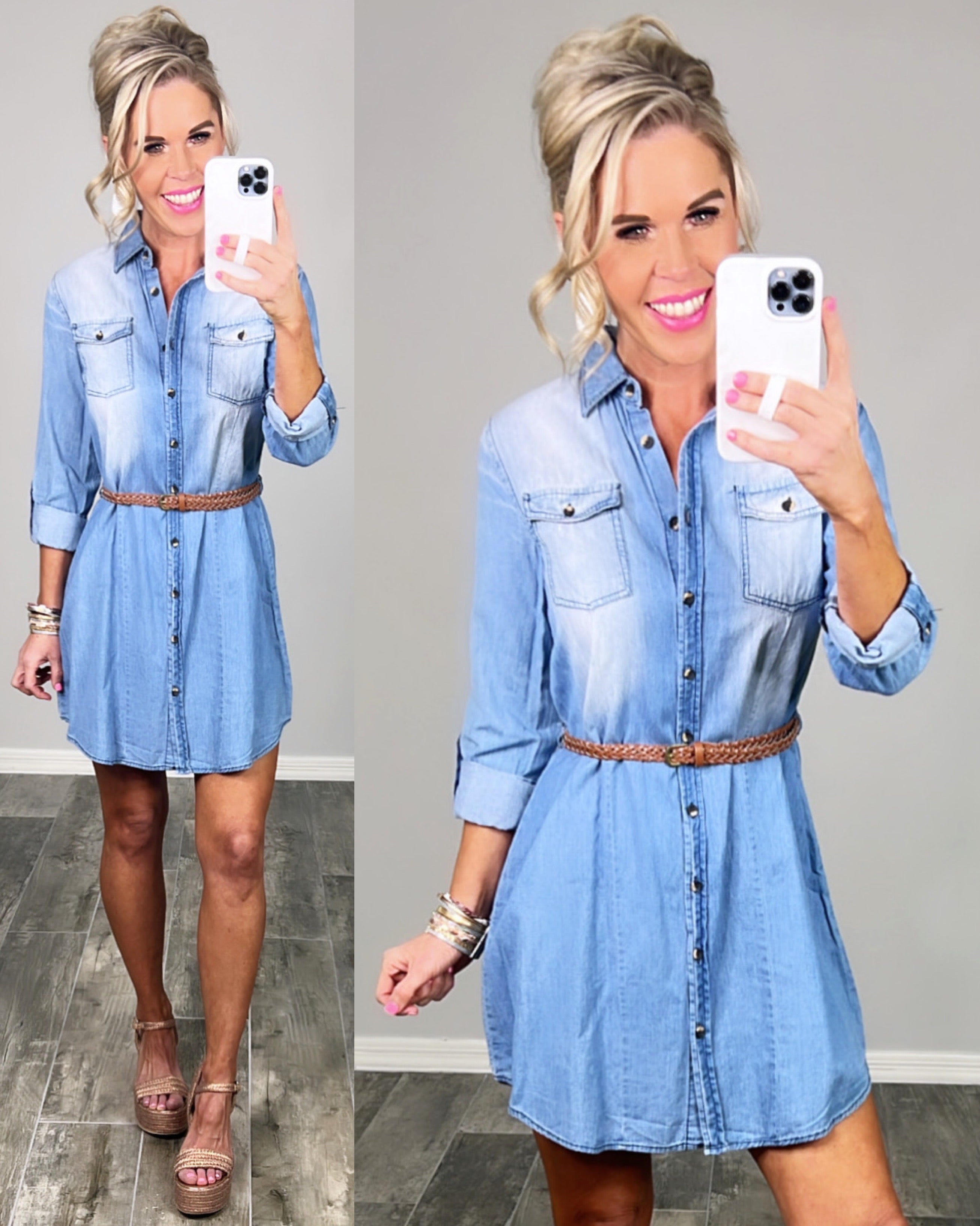 Chambray Belted Dress-Dress-privityboutique.com-Privity Boutique, Women’s Fashion Boutique in Mesa, Arizona