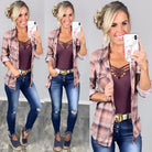 Penny Plaid Flannel Top - Rose/Plum-flannel-privityboutique-Privity Boutique, Women’s Fashion Boutique in Mesa, Arizona