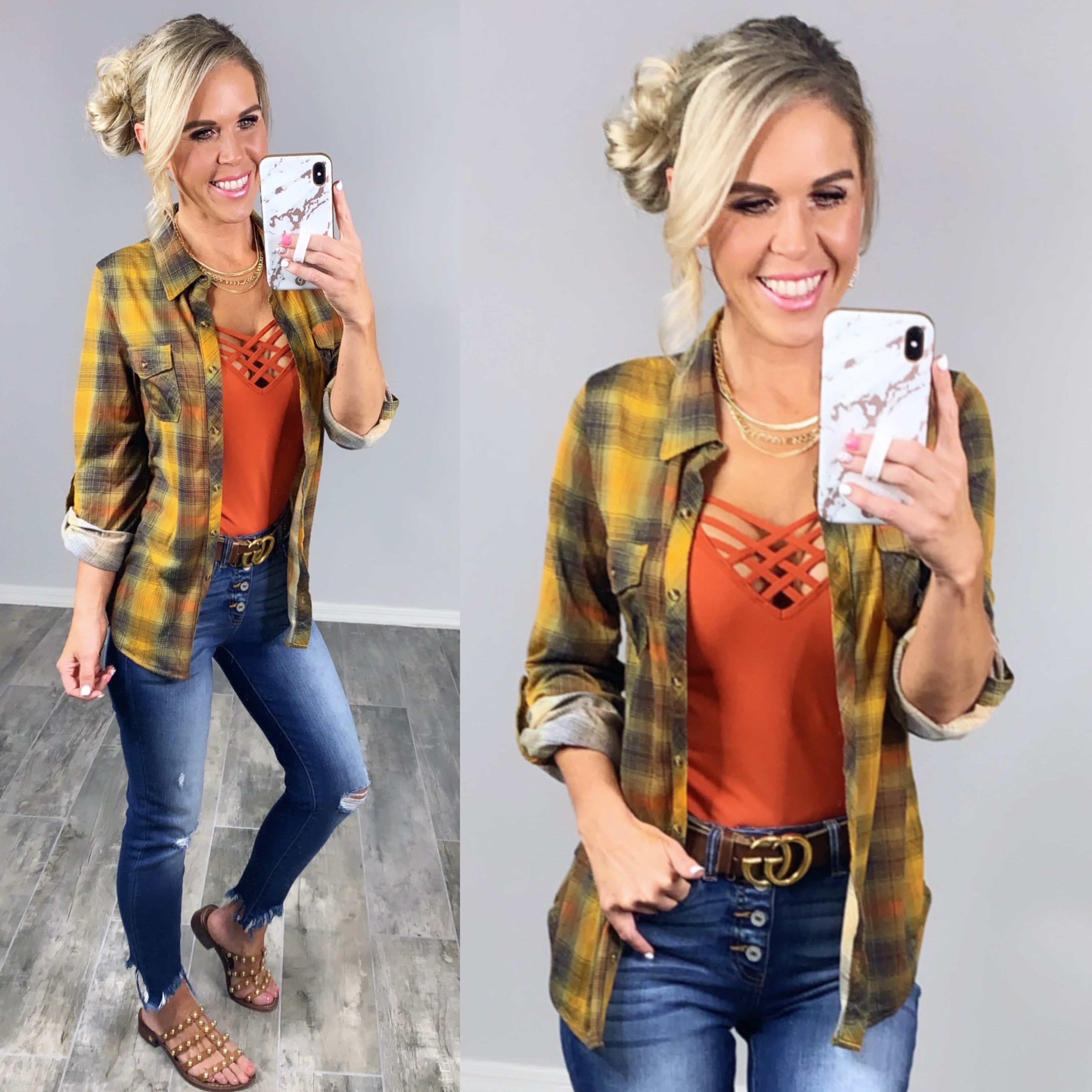 Penny Plaid Flannel Top - Mustard Multi-flannel-privityboutique-Privity Boutique, Women’s Fashion Boutique in Mesa, Arizona