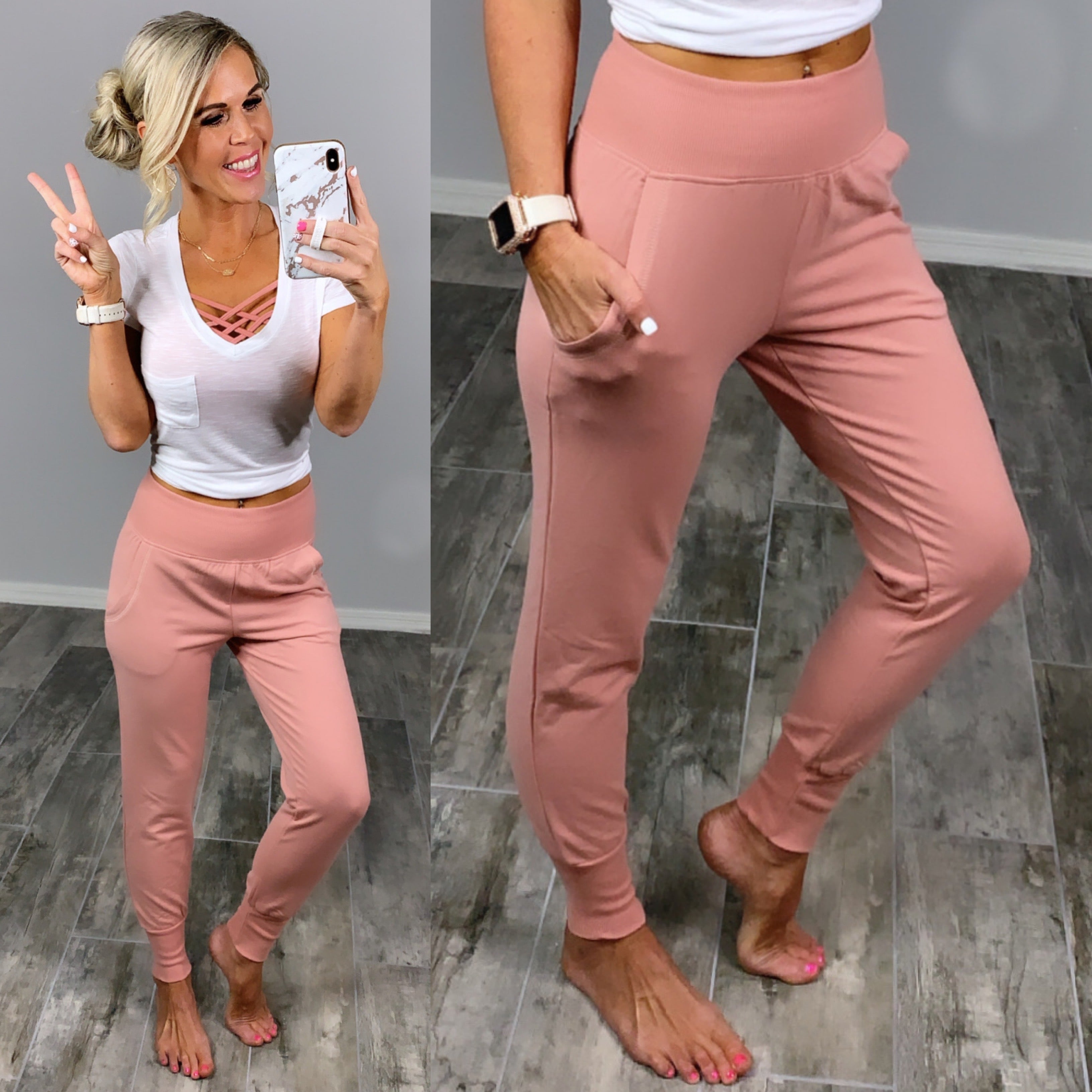 Lounging Around Joggers - Rose-joggers-privityboutique.com-Privity Boutique, Women’s Fashion Boutique in Mesa, Arizona