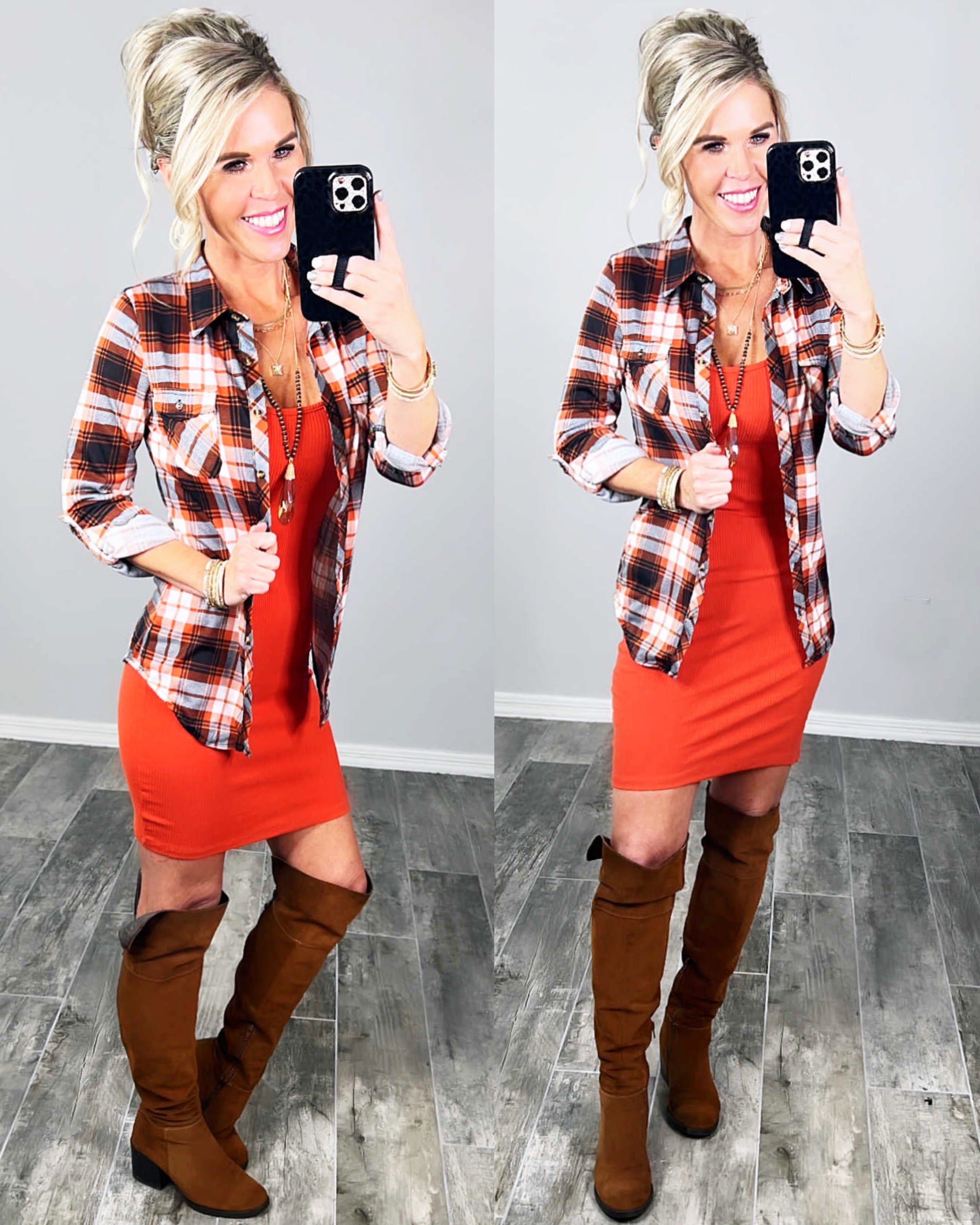 Penny Plaid Flannel Top - Ivory/Rust-flannel-privityboutique-Privity Boutique, Women’s Fashion Boutique in Mesa, Arizona