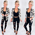 Penny Plaid Flannel Top - Black/Taupe-flannel-privityboutique-Privity Boutique, Women’s Fashion Boutique in Mesa, Arizona