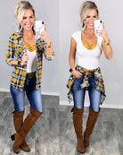 Penny Plaid Flannel Top - Mustard/Navy-flannel-privityboutique-Privity Boutique, Women’s Fashion Boutique in Mesa, Arizona