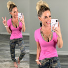 BASIC SHORT SLEEVE DEEP V-NECK TEE - Pink-Top-privityboutique.com-Privity Boutique, Women’s Fashion Boutique in Mesa, Arizona