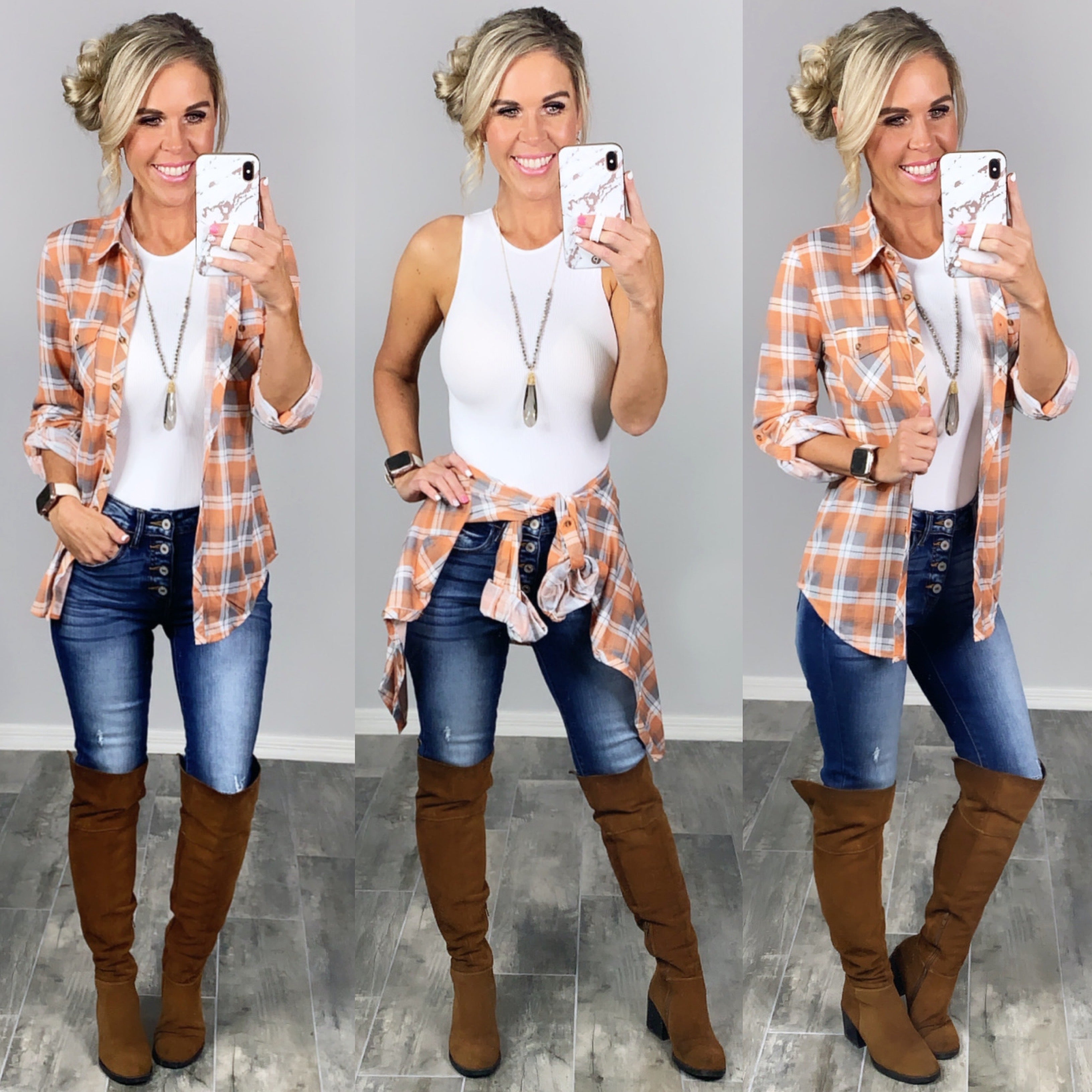 Penny Plaid Flannel Top - Ivory/Clay – privityboutique