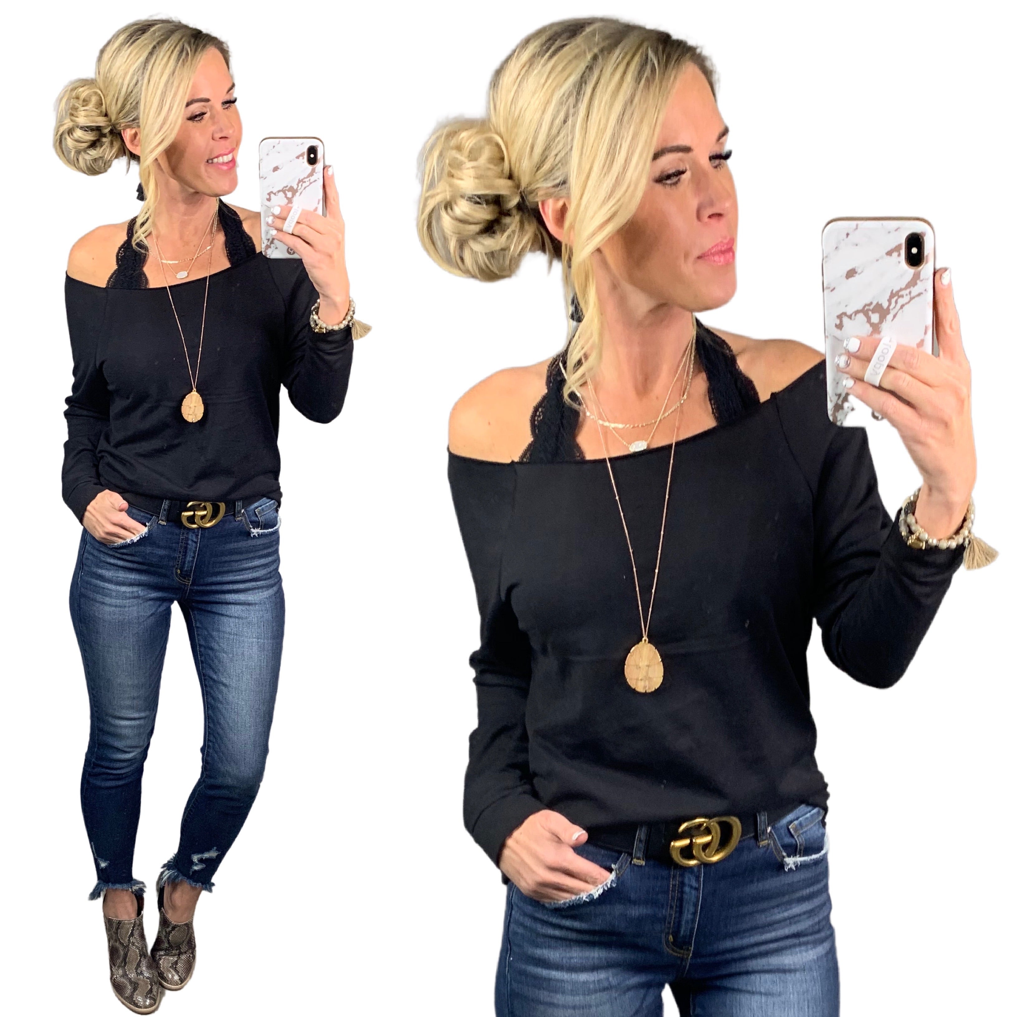 Raw Hem Off The Shoulder - Black-Top-privityboutique.com-Privity Boutique, Women’s Fashion Boutique in Mesa, Arizona