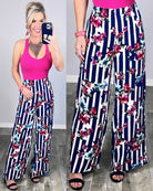 Striped with Floral Pants - Navy-palazzo-privityboutique.com-Privity Boutique, Women’s Fashion Boutique in Mesa, Arizona